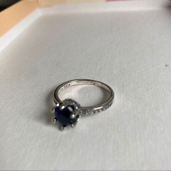 925 Solitaire Ring with Blue Crown-Set CZ - Picture 5 of 11